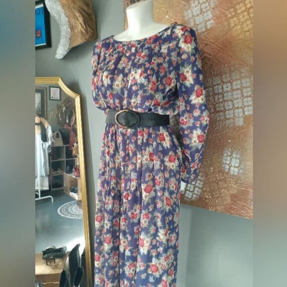 Vintage Autumnal Floral Chiffon Maxi Dress - Picture 16 of 16